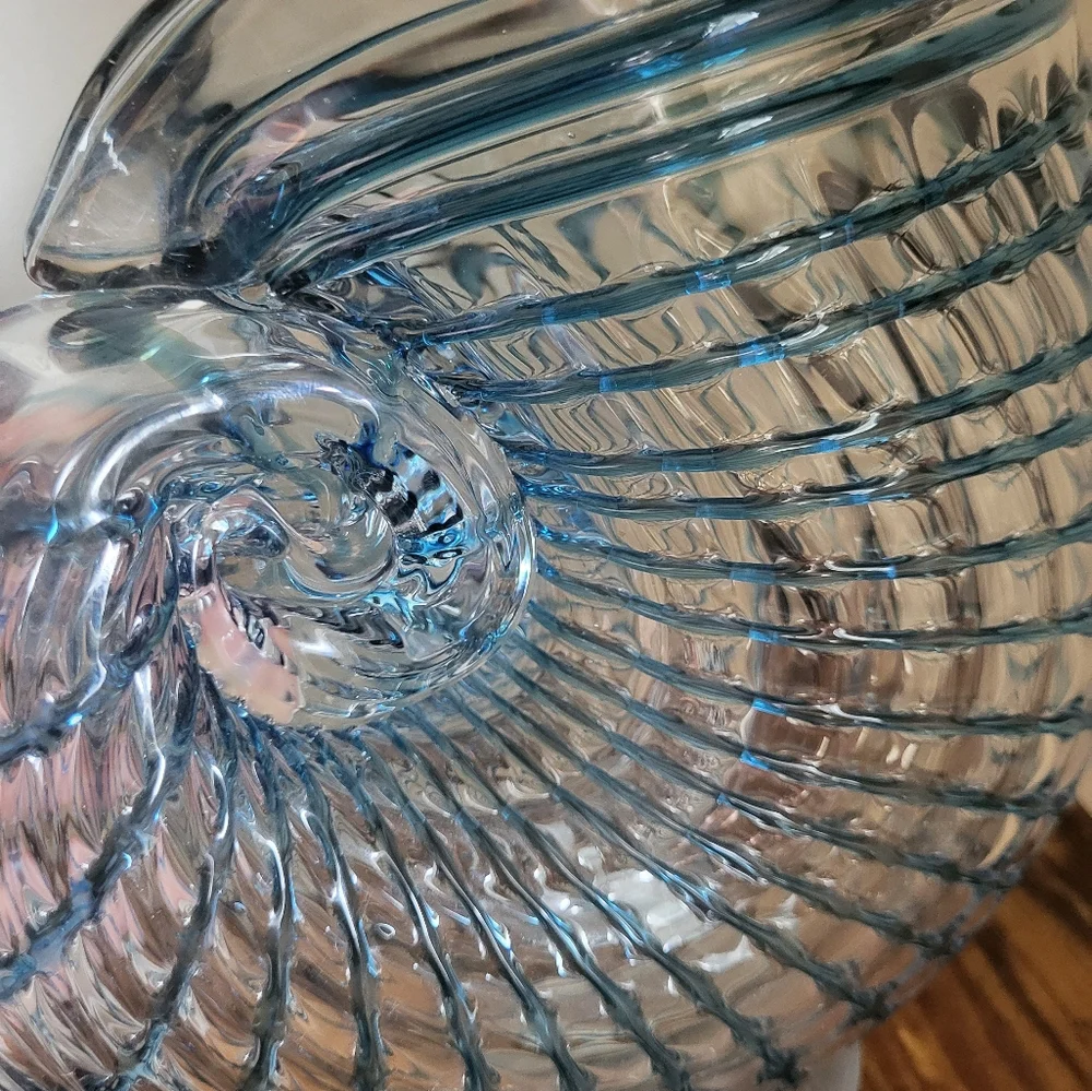 Blown‎ Glass Blue Shell Conch Beach Nautilus Vase Statement Decor Whimsical